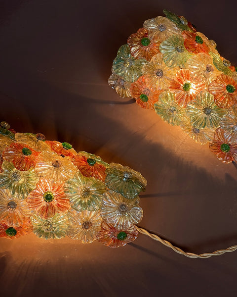 Vintage multi-coloured Murano flower wall lamps (Sold as a pair)