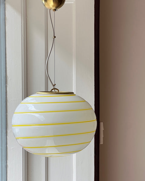 Vintage Murano oval yellow / white swirl ceiling lamp (D35)