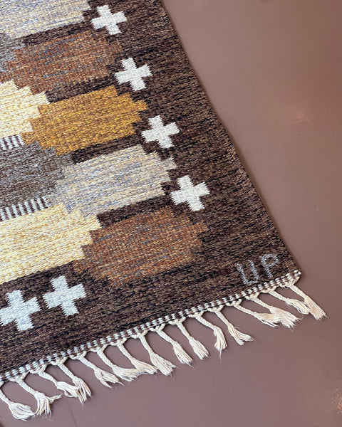 Vintage brown flat weave rug by Ulla Parkdal (UP)