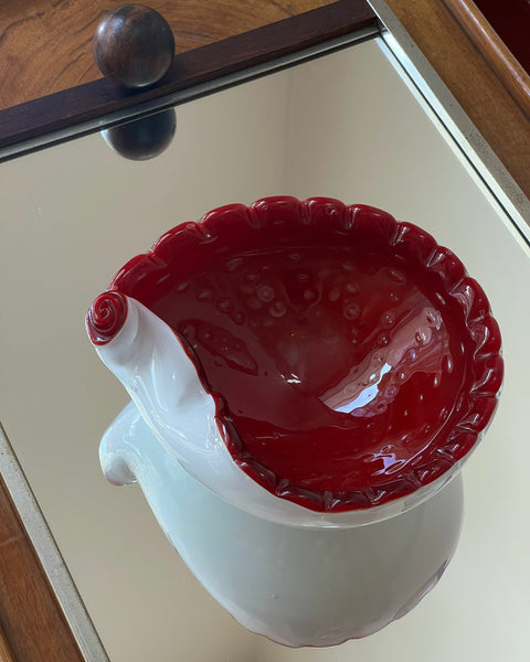 Vintage red/white Murano shell/bowl