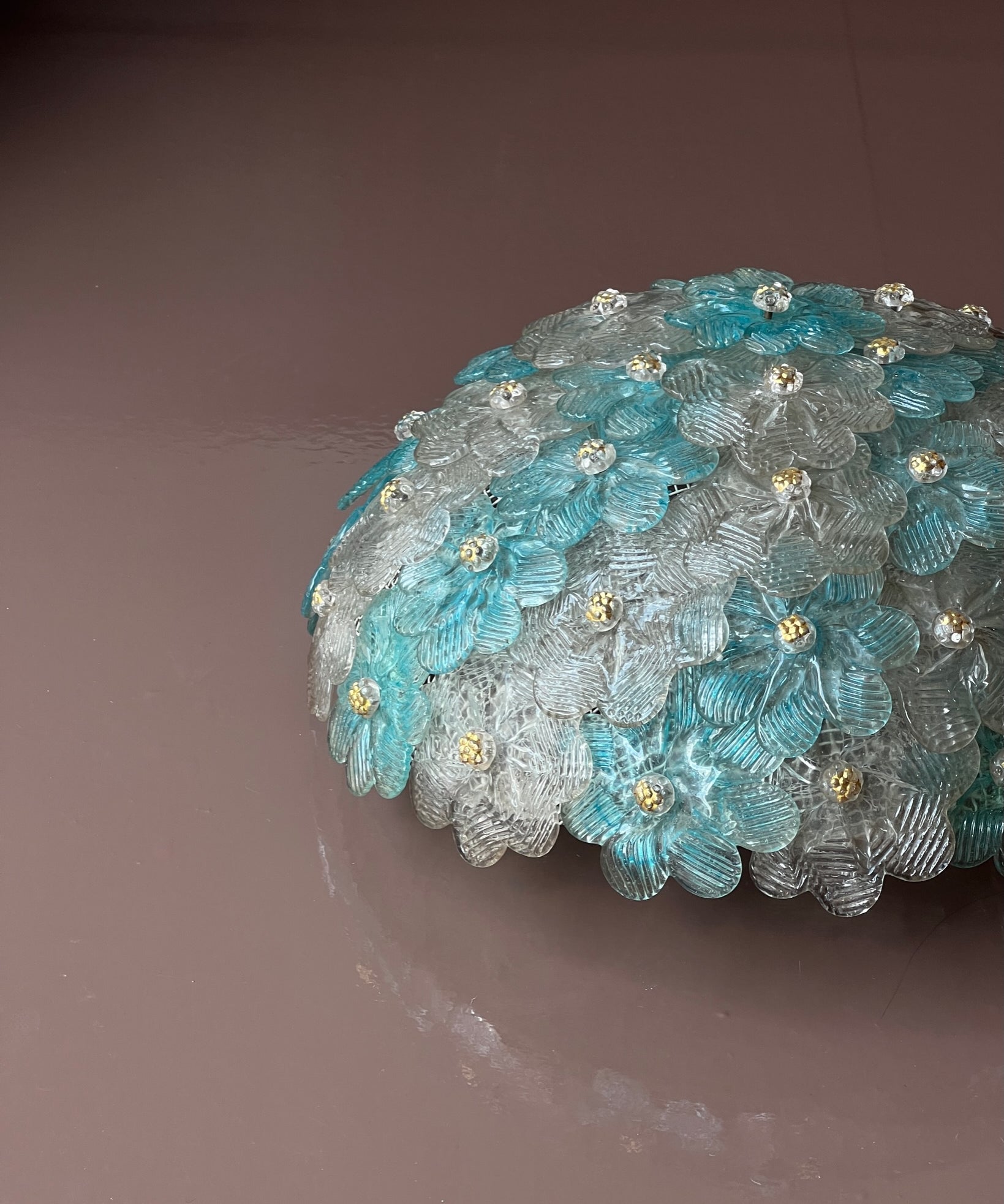Vintage blue/clear/golden Murano flower ceiling/wall lamp (D34)