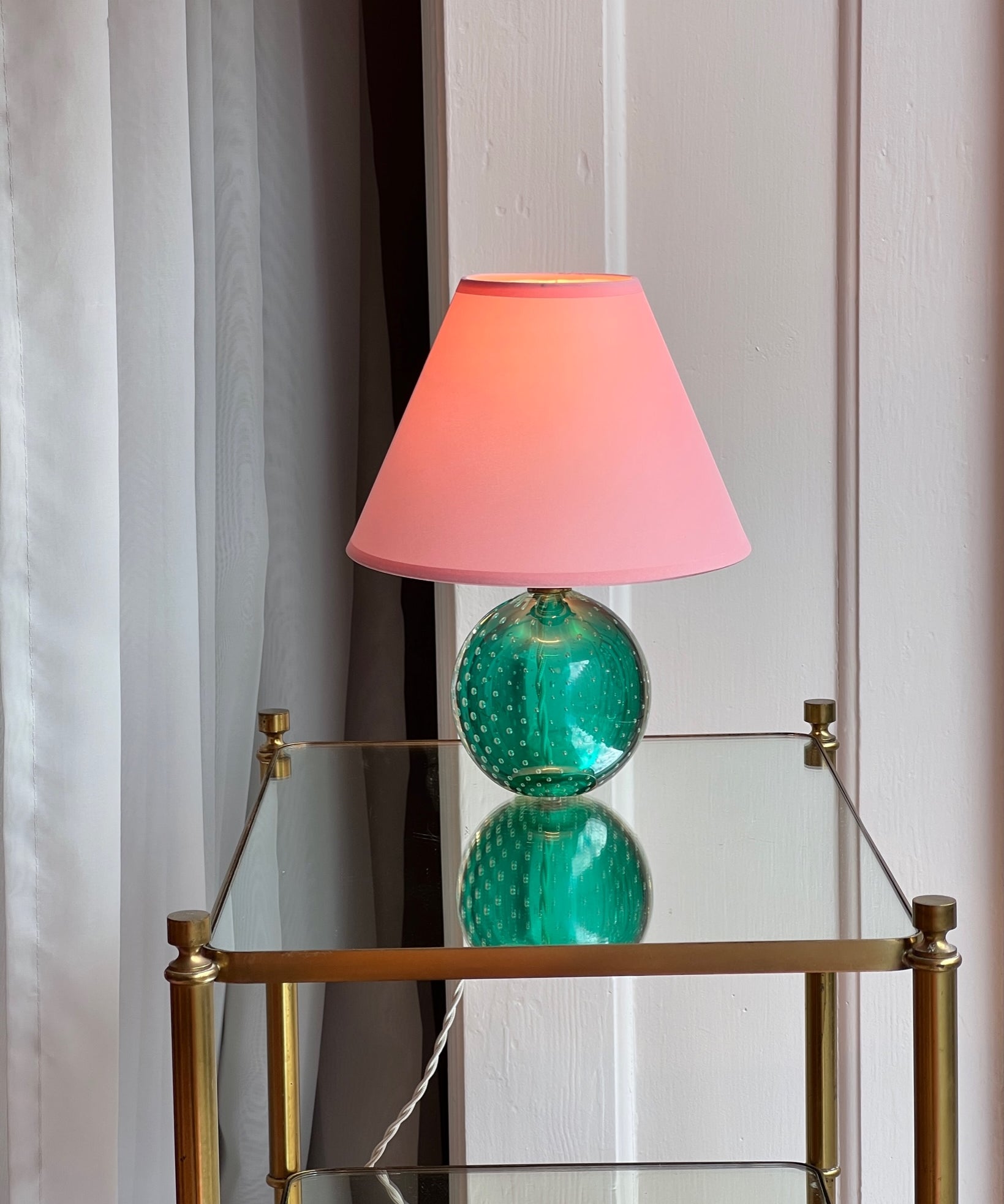 Vintage green bubble Murano table lamp (with shade)