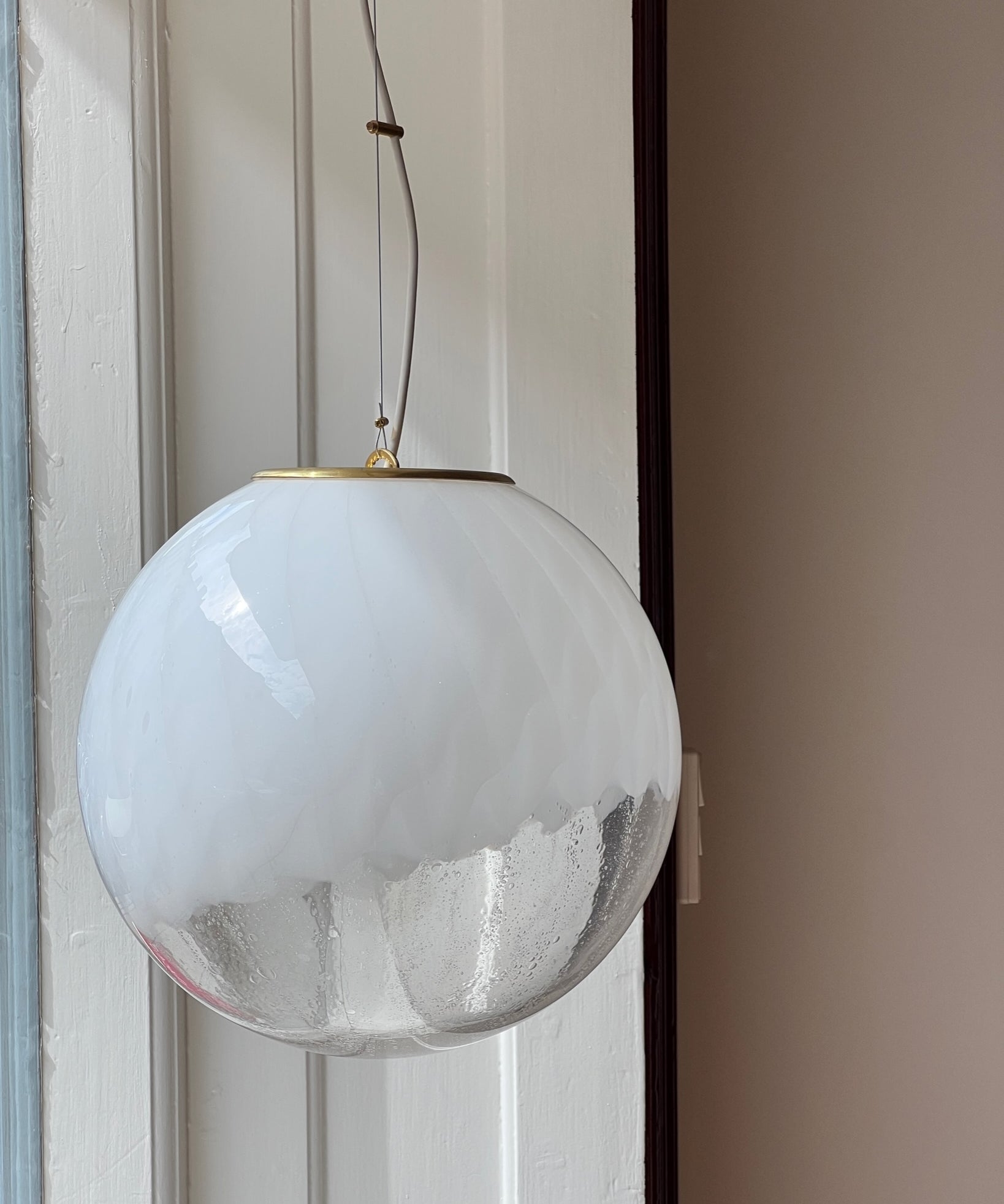 Vintage white clear Murano ceiling lamp (D35)