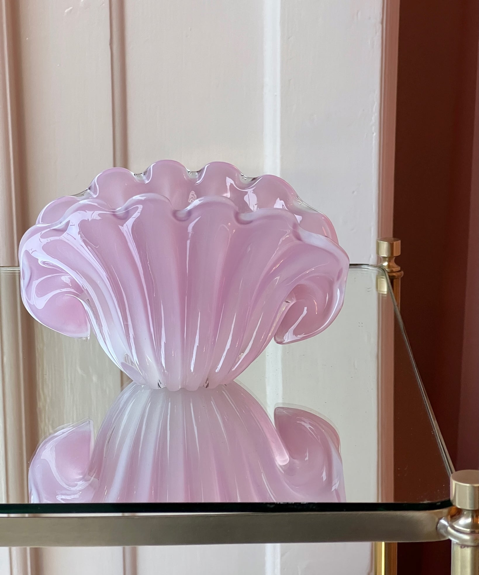 Vintage opal pink Murano shell bowl