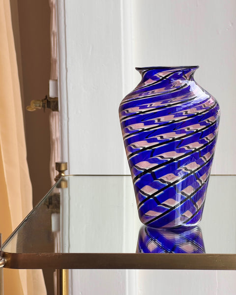Vintage blue swirl Murano vase