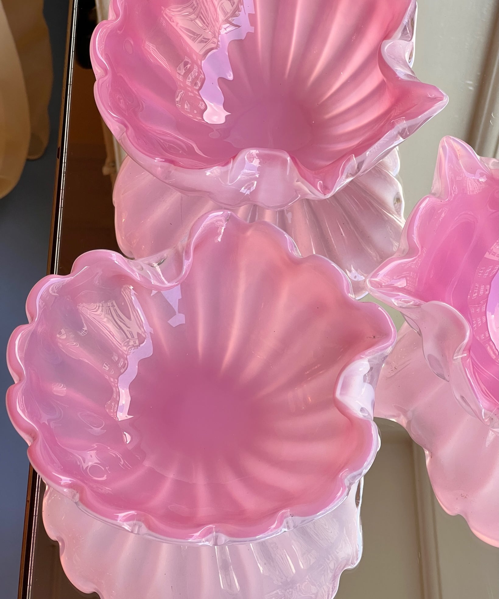 Vintage opal pink Murano shell bowl