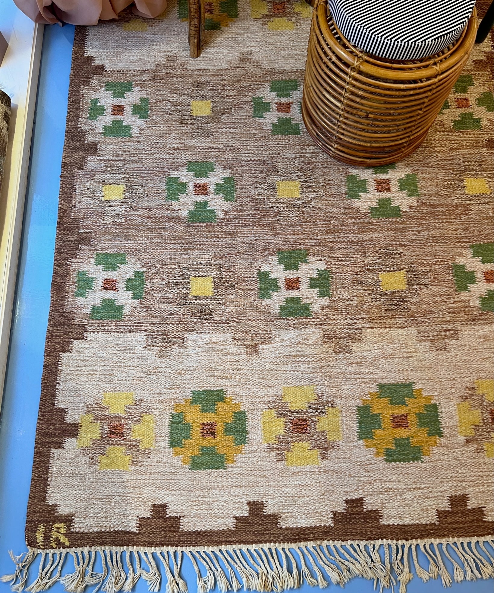 Vintage flat weave rug by Ida Rydelius (IR)