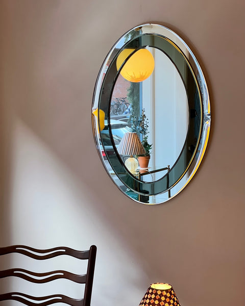 Vintage Italian mirror with faceted green mirror frame