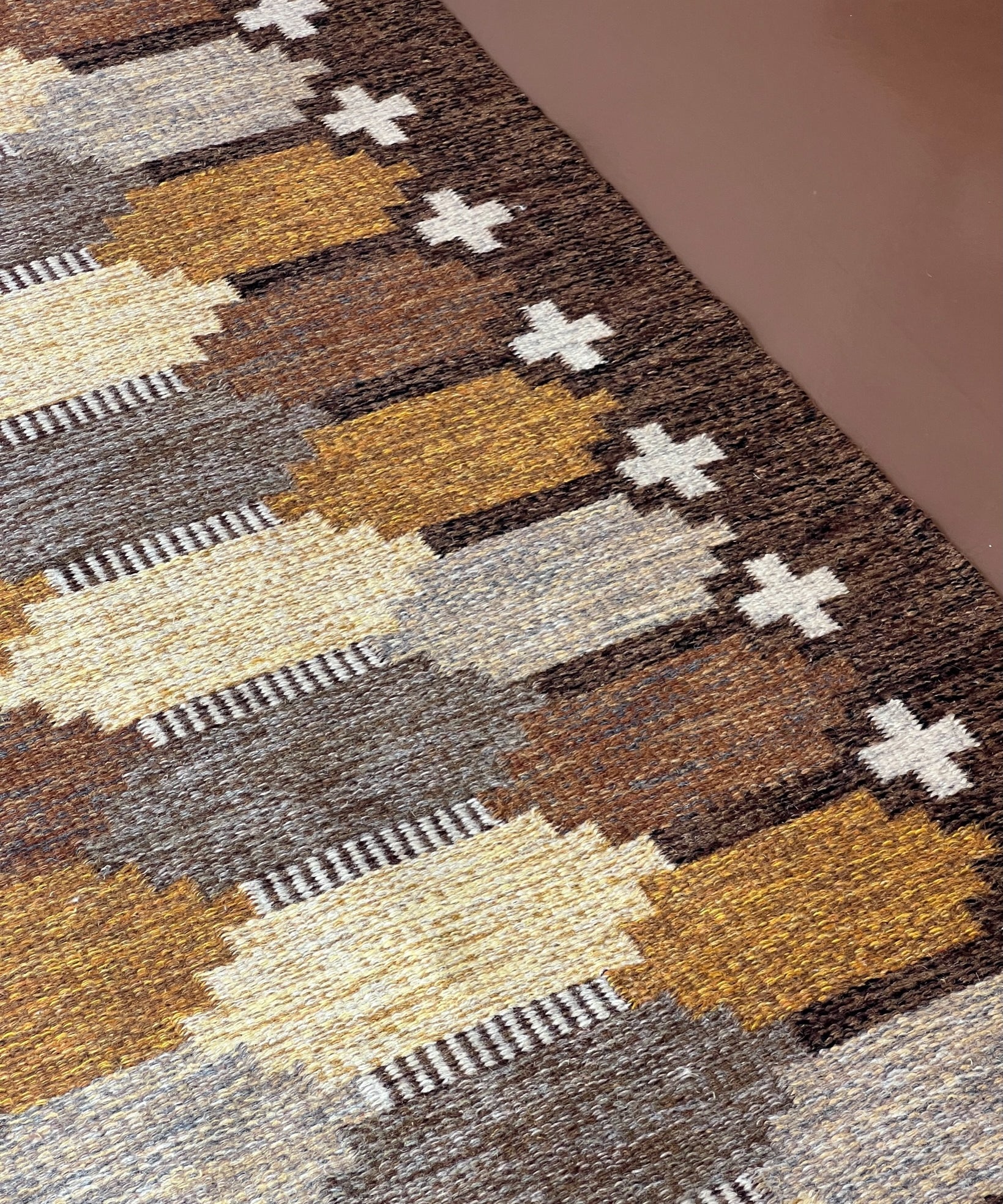 Vintage brown flat weave rug by Ulla Parkdal (UP)