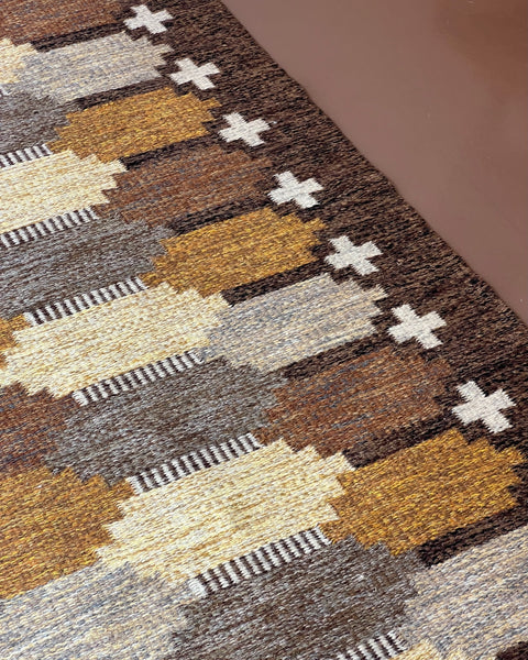 Vintage brown flat weave rug by Ulla Parkdal (UP)