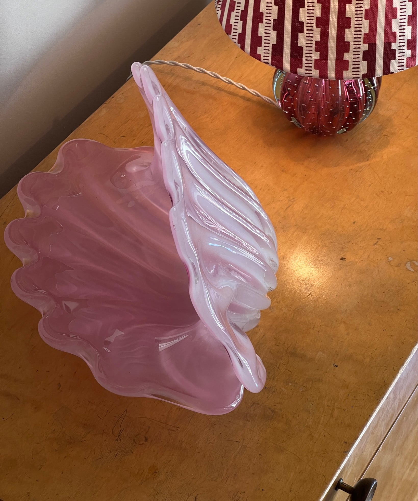 Vintage opal pink Murano shell bowl (Large)