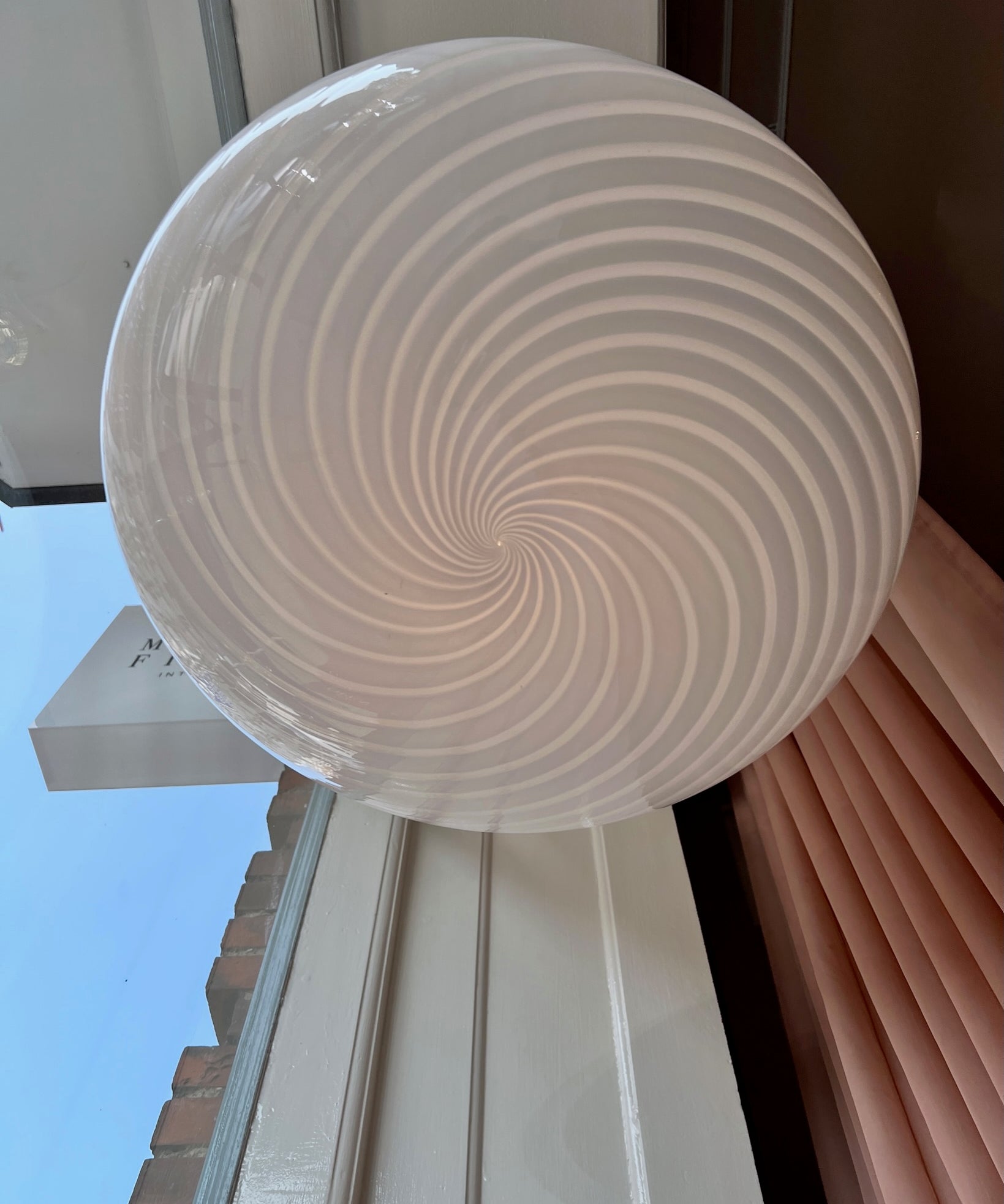 Large vintage oval white swirl Murano ceiling lamp (D50)