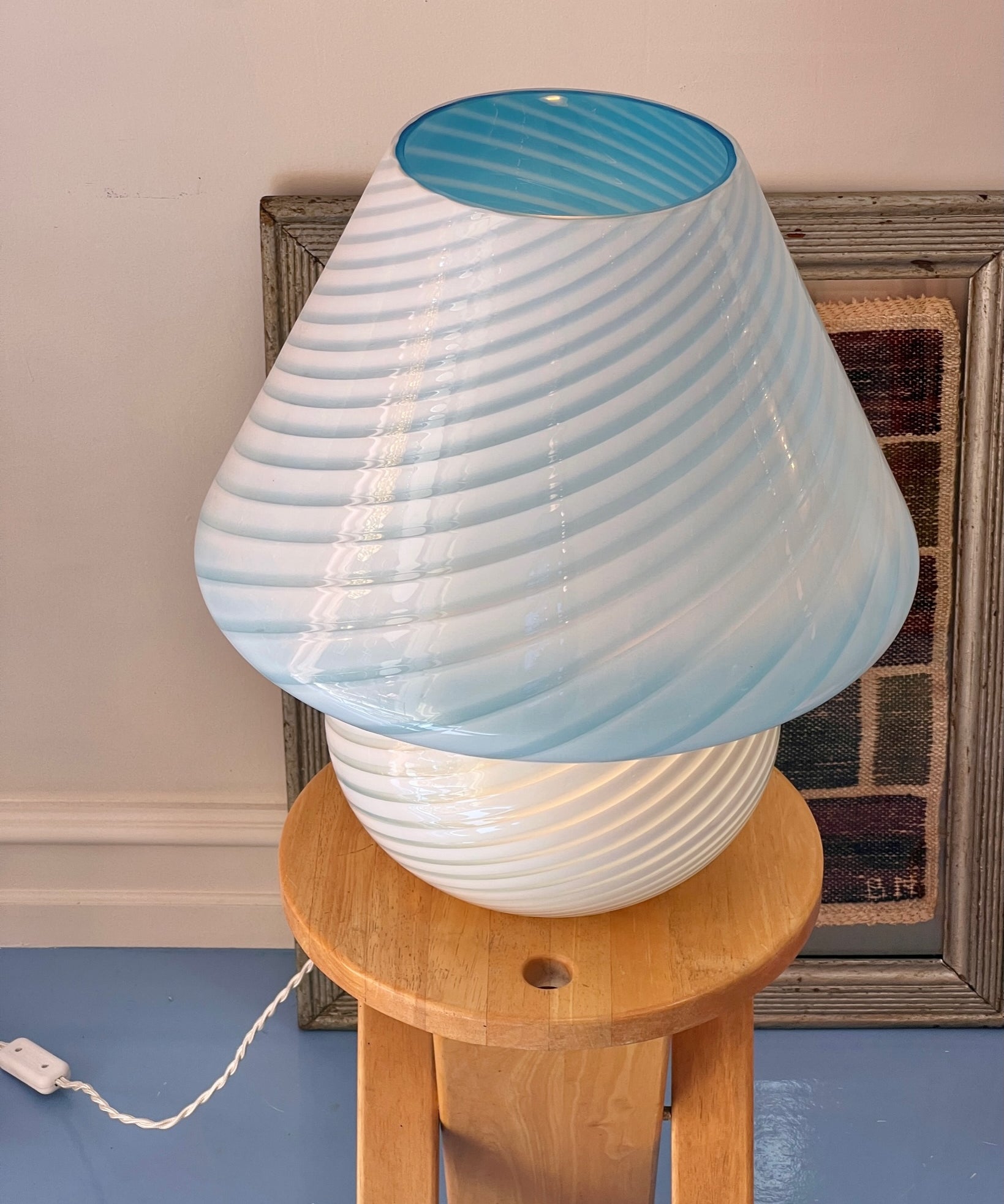 Vintage light blue Murano mushroom table lamp - Large