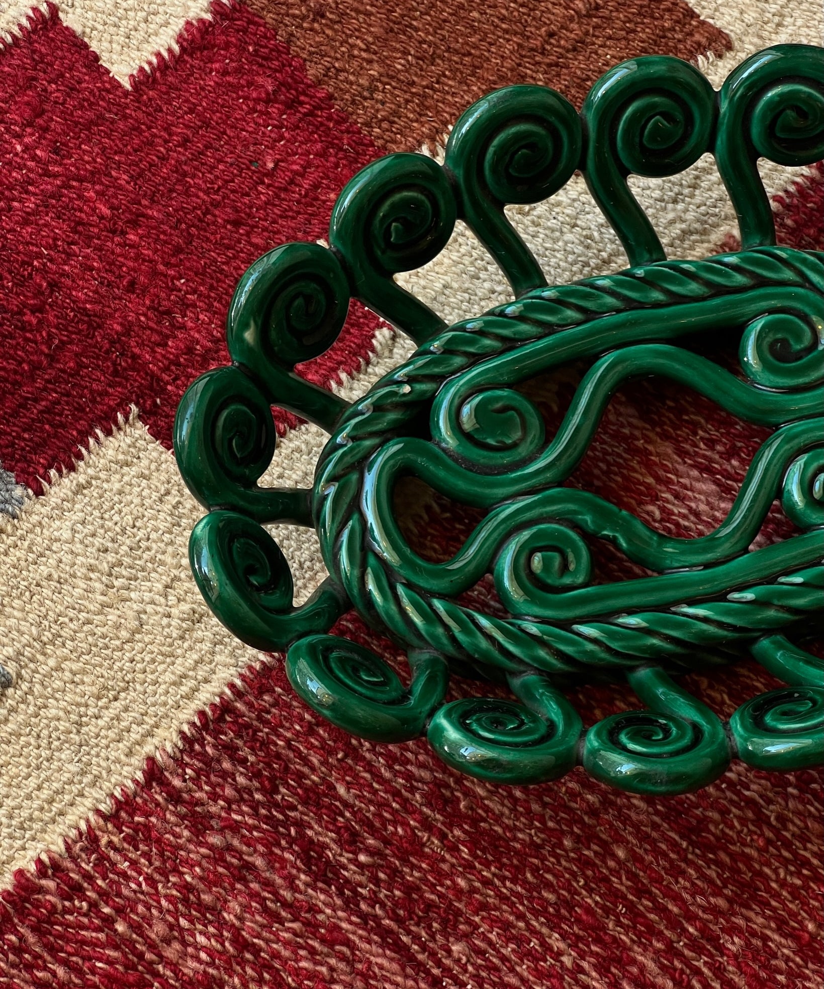 Vintage green ceramic basket