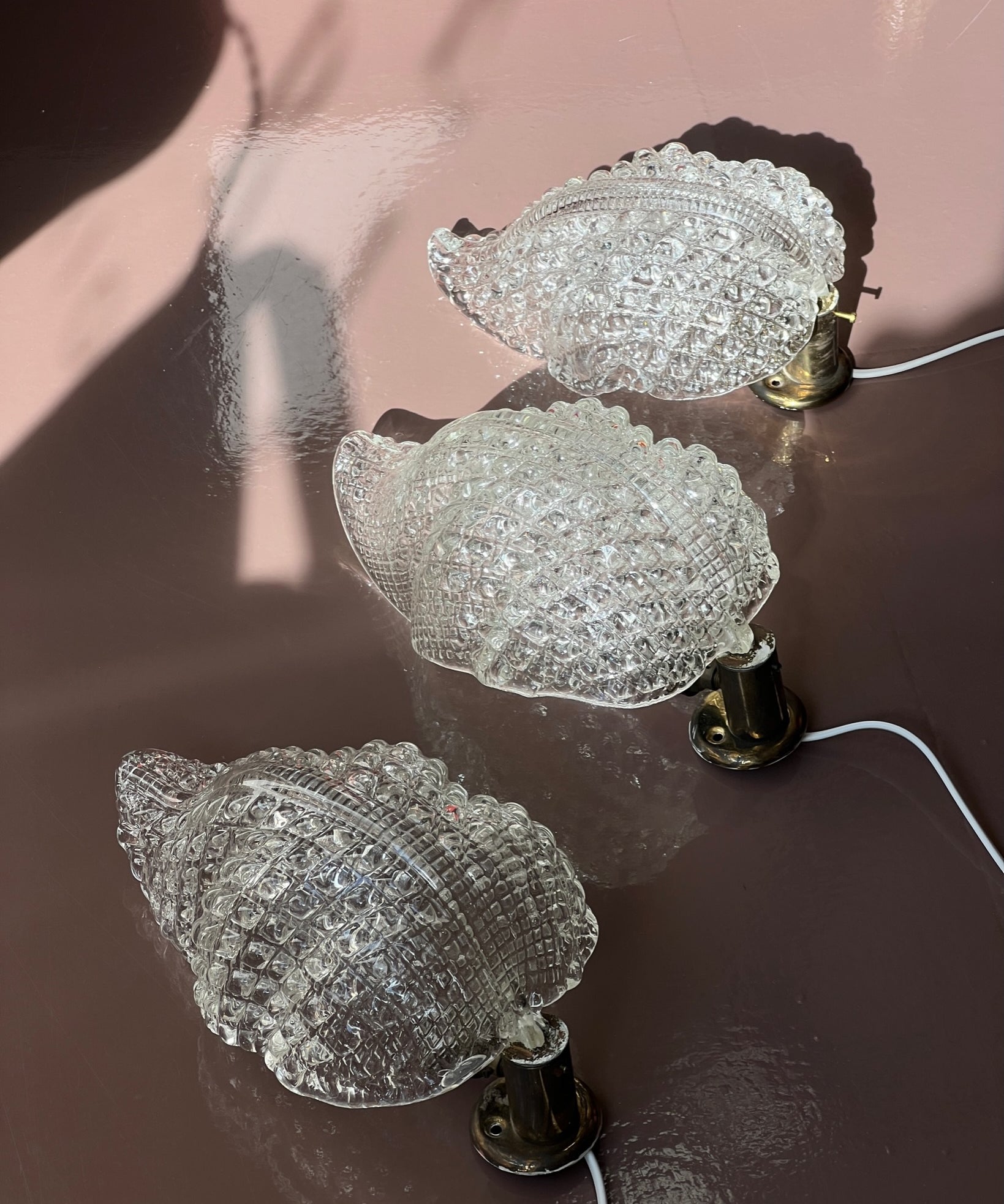 Vintage Murano clear leaf wall lamp (3 available)