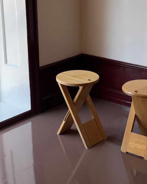 Vintage foldable wooden stool/side table