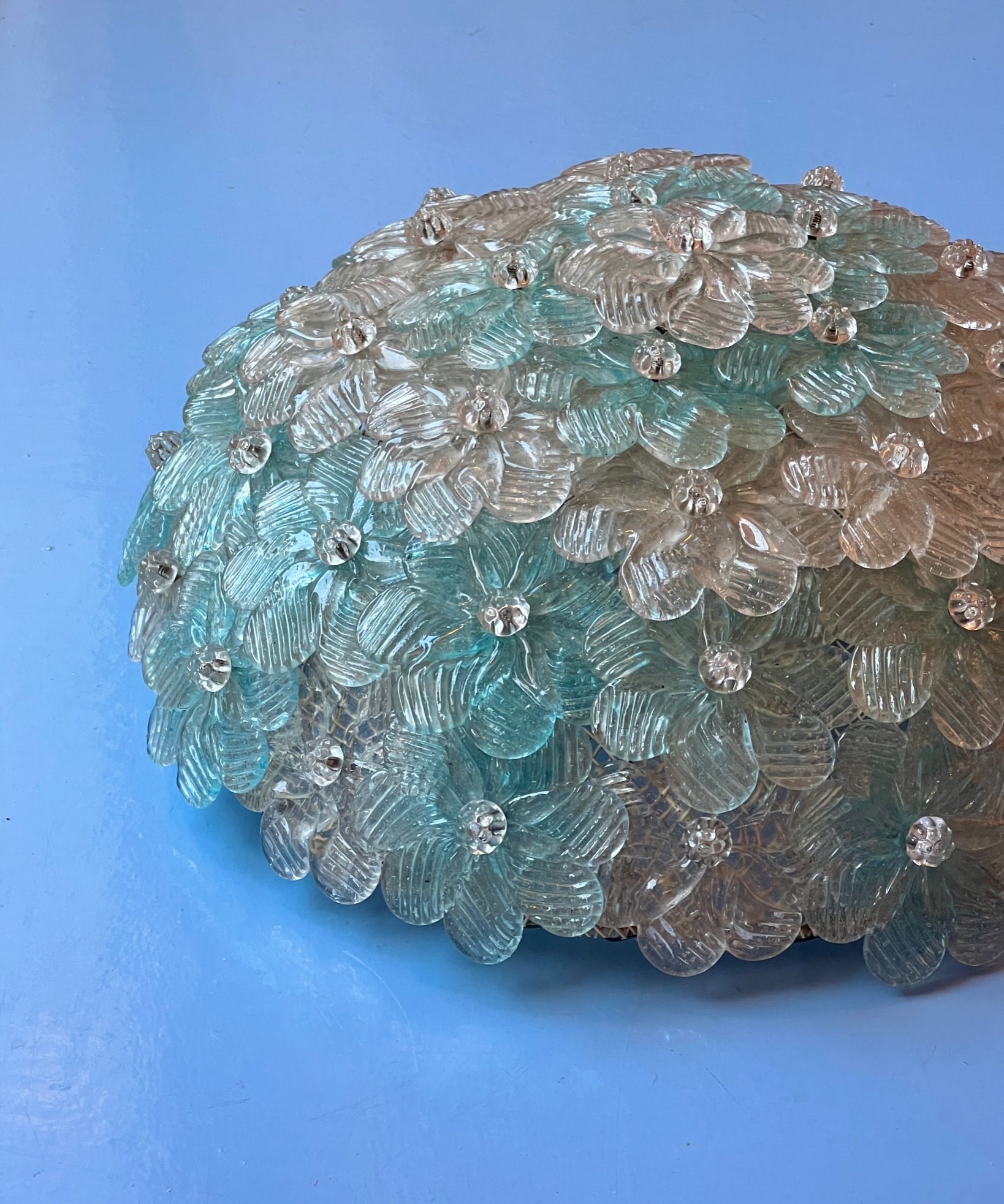 Vintage blue/clear/golden Murano flower ceiling/wall lamp (D34)