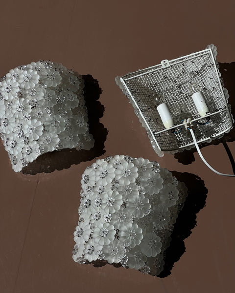 Vintage frosted white Murano flower wall lamp (2 available)