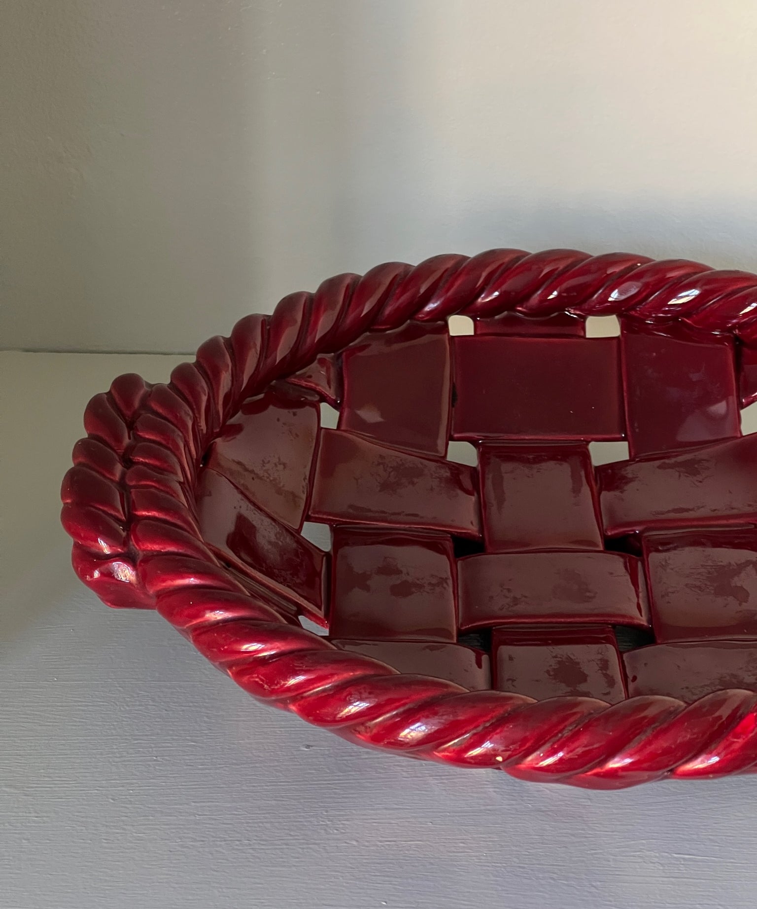 Vintage red ceramic basket