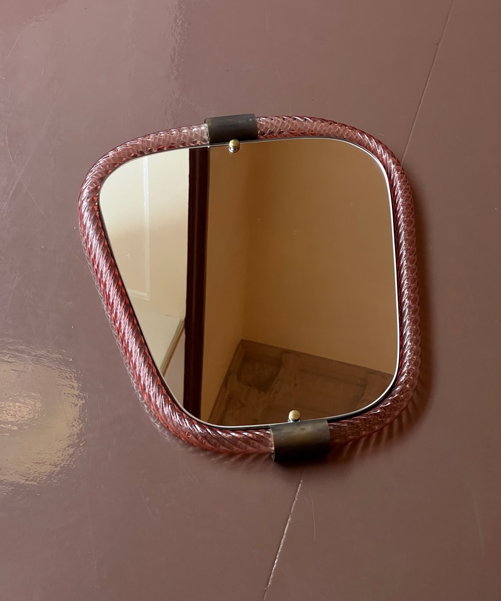 Vintage Italian mirror with pink glass frame