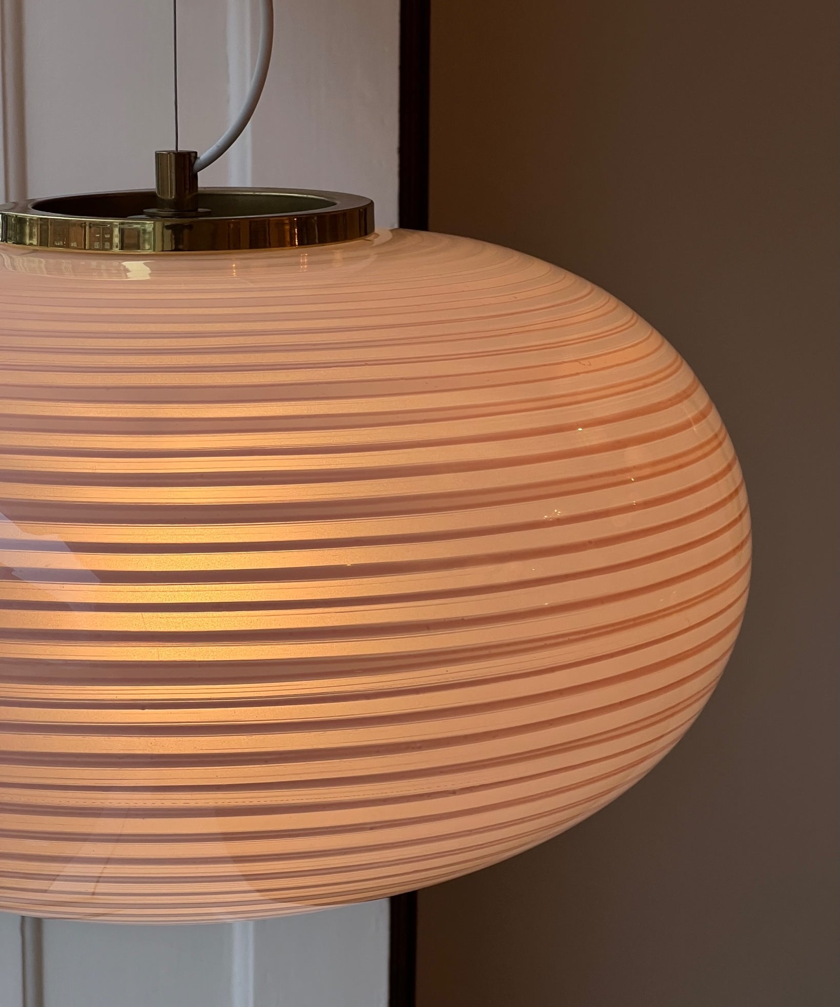 Vintage oval pink / white swirl Murano ceiling lamp (D50)