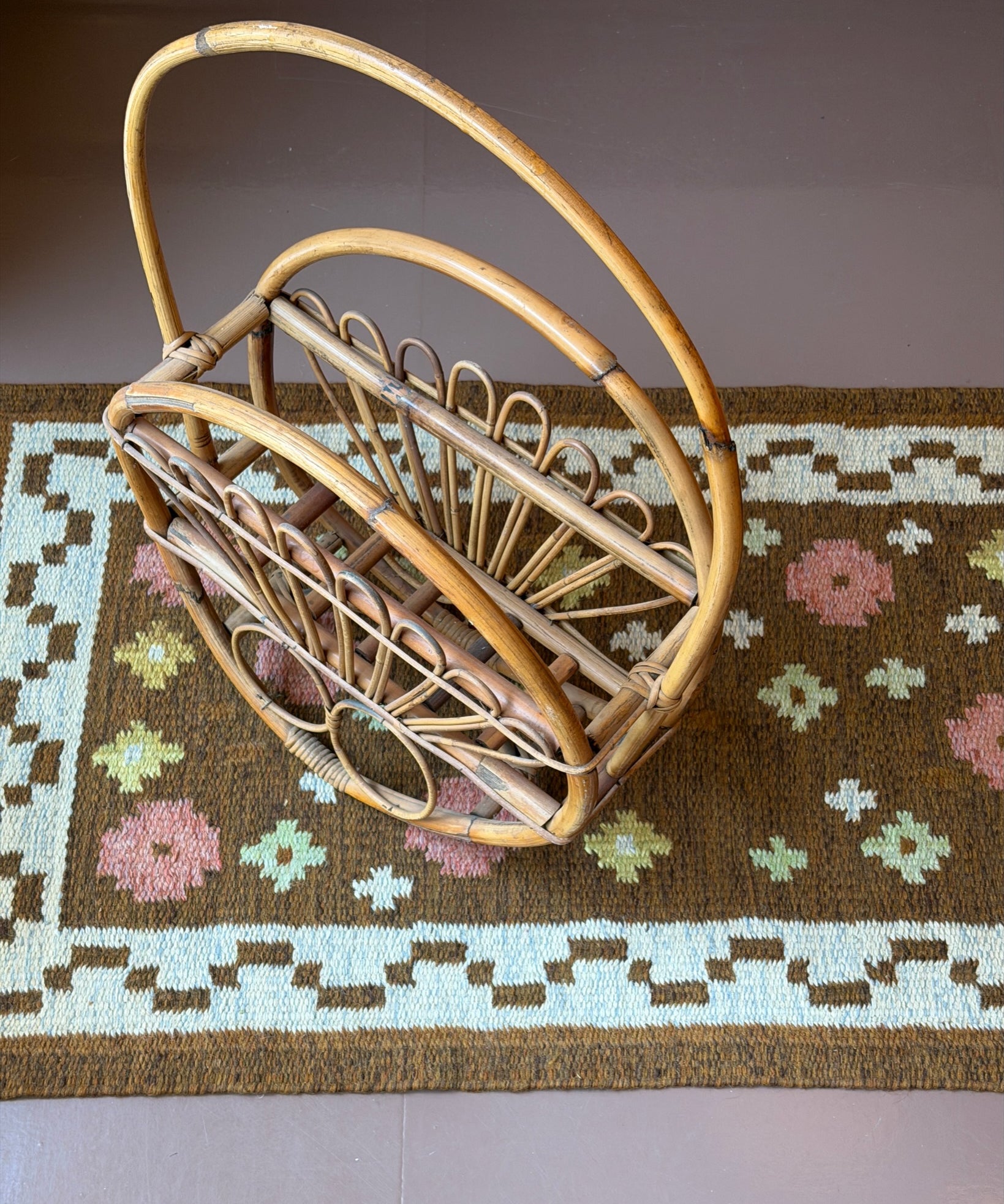 Large vintage rattan magazine holder