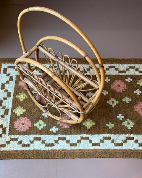 Large vintage rattan magazine holder