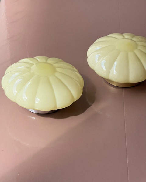 Vintage Murano opal yellow ceiling/wall lamp (D28) (2 available)