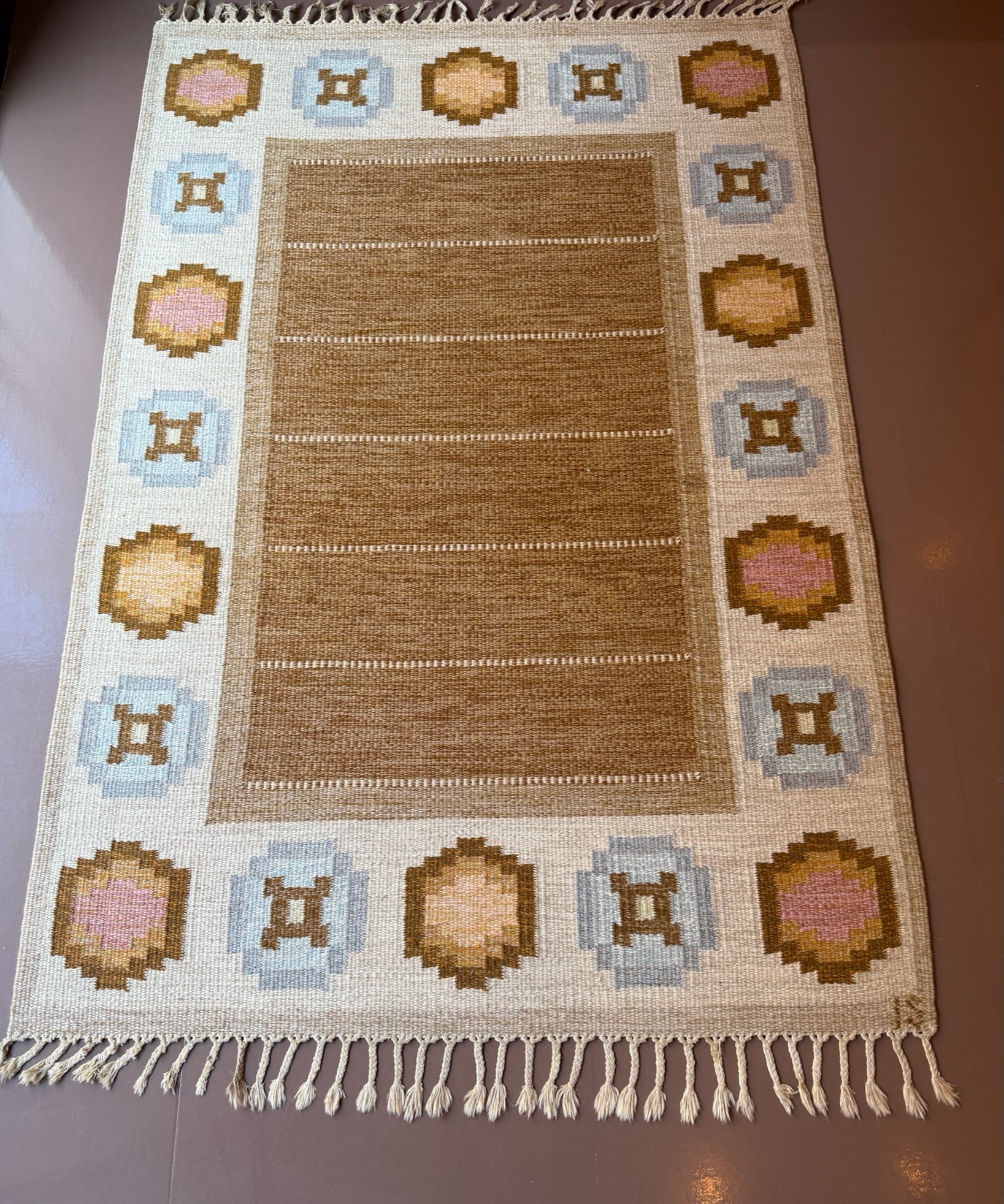 Vintage flat weave rug by Ingegerd Silow (IS)