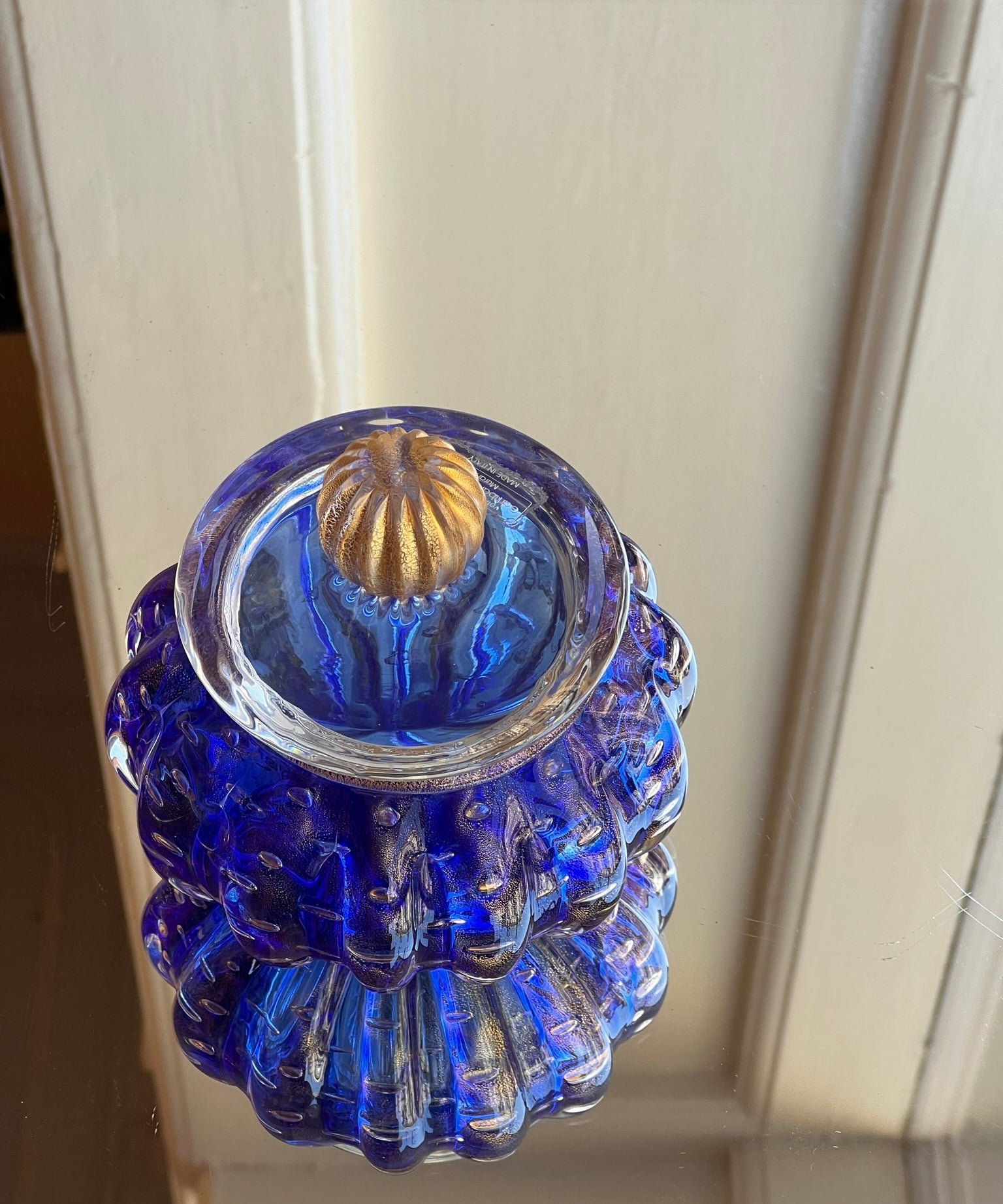 Vintage golden/blue Murano bonbonniere