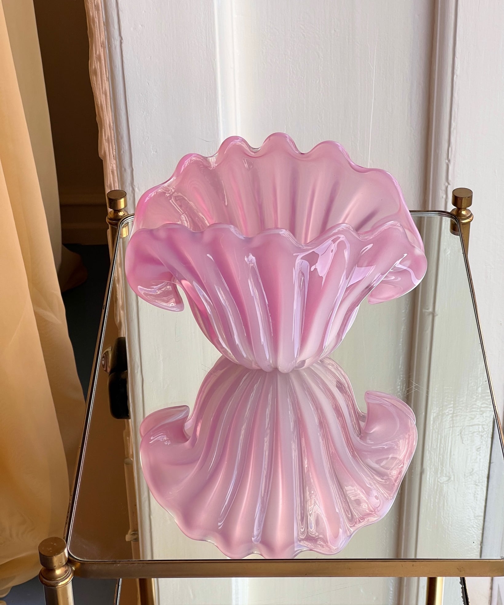 Vintage opal pink Murano shell bowl