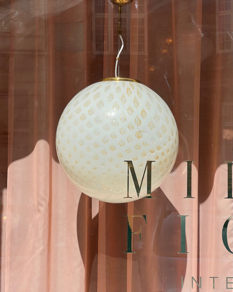 Vintage round white/gold dotted Murano ceiling lamp (D45)