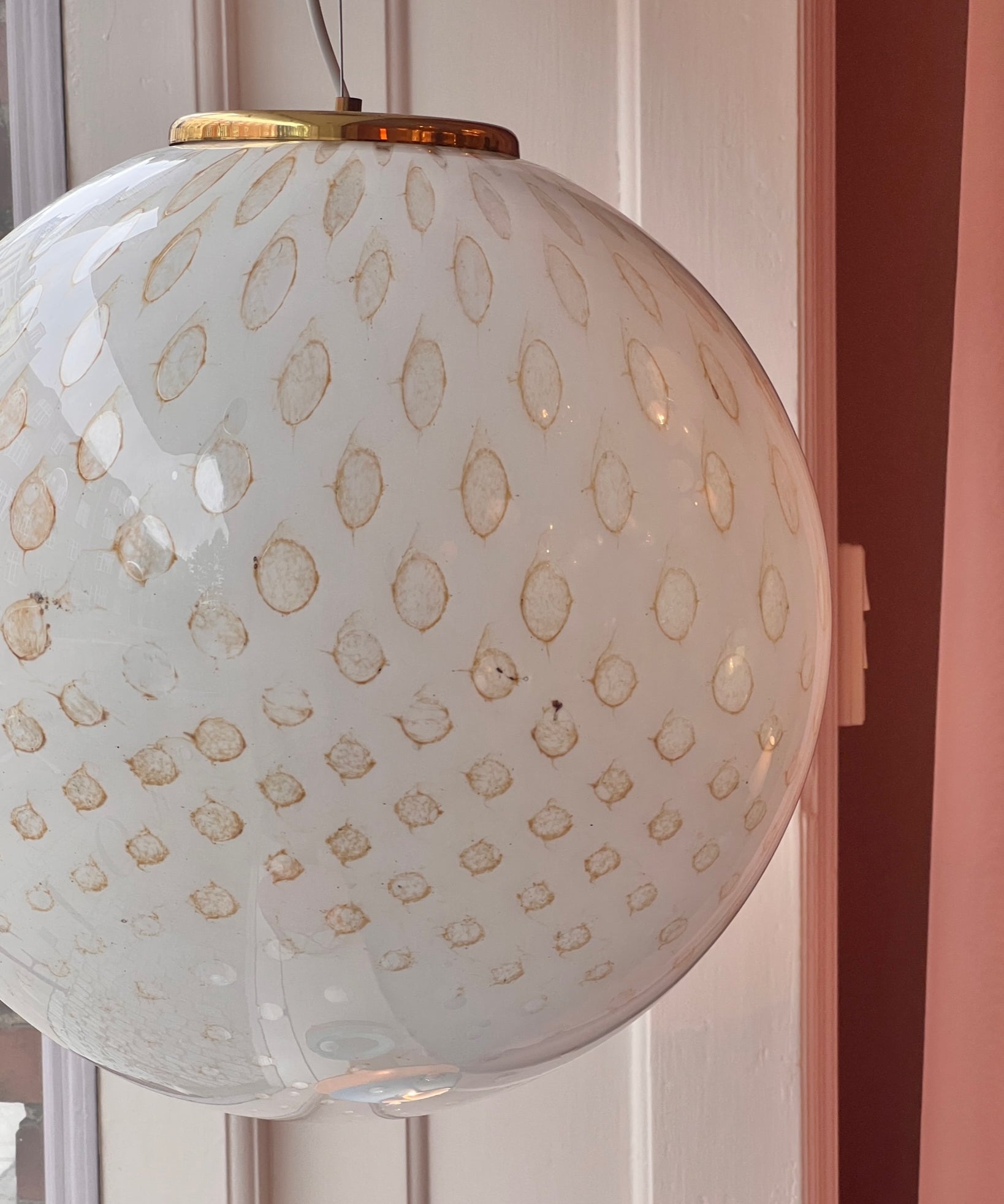 Vintage round white/gold dotted Murano ceiling lamp (D45)