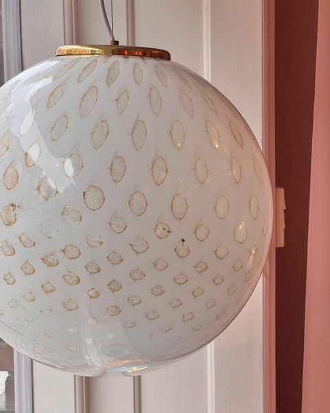 Vintage round white/gold dotted Murano ceiling lamp (D45)