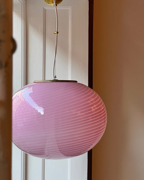 Vintage oval pink swirl Murano ceiling lamp (D46)