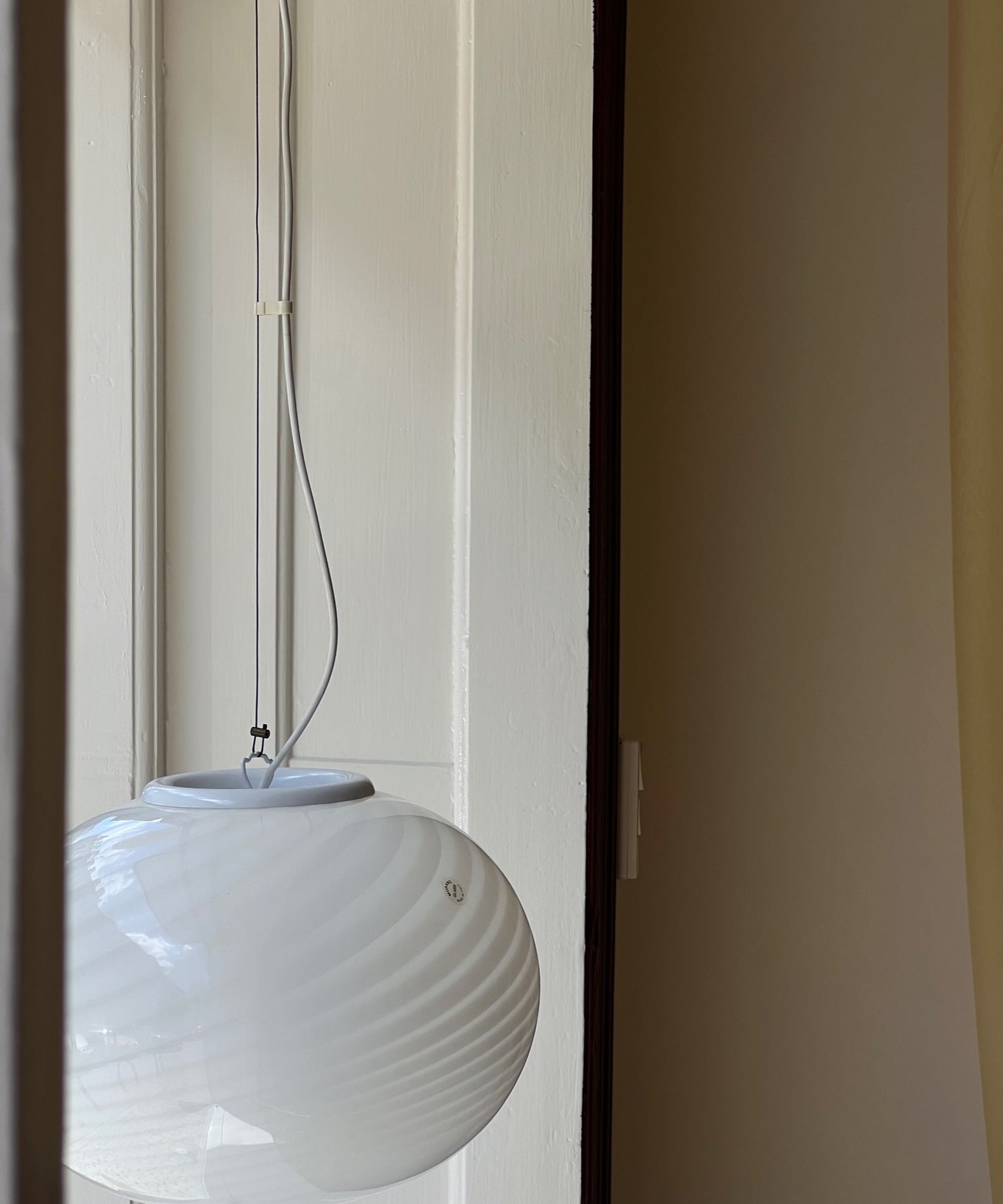 Vintage Murano oval white swirl ceiling lamp (D35)