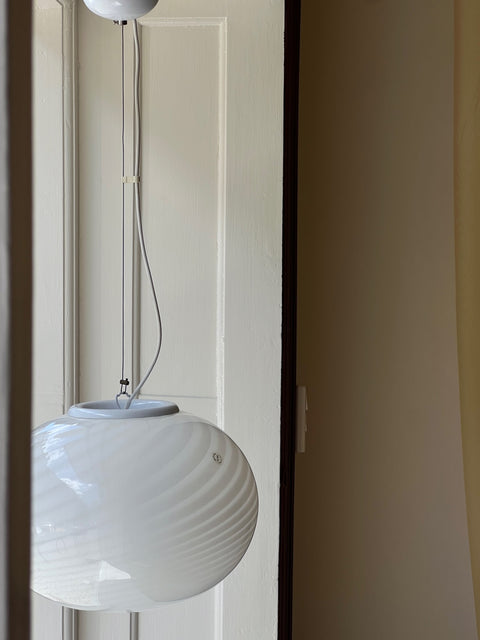 Vintage Murano oval white swirl ceiling lamp (D35)