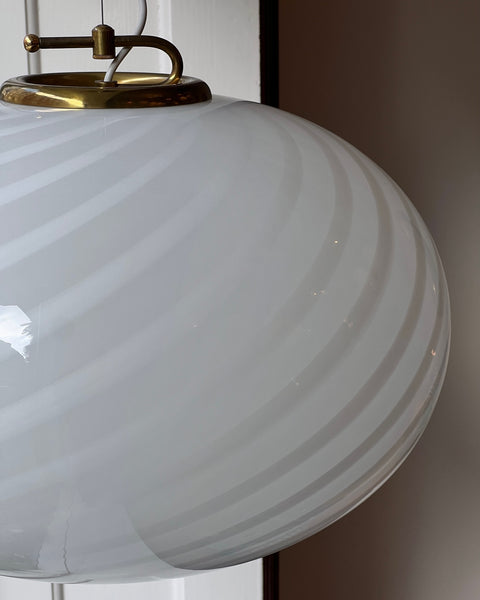 Large vintage oval white swirl Murano ceiling lamp (D50)