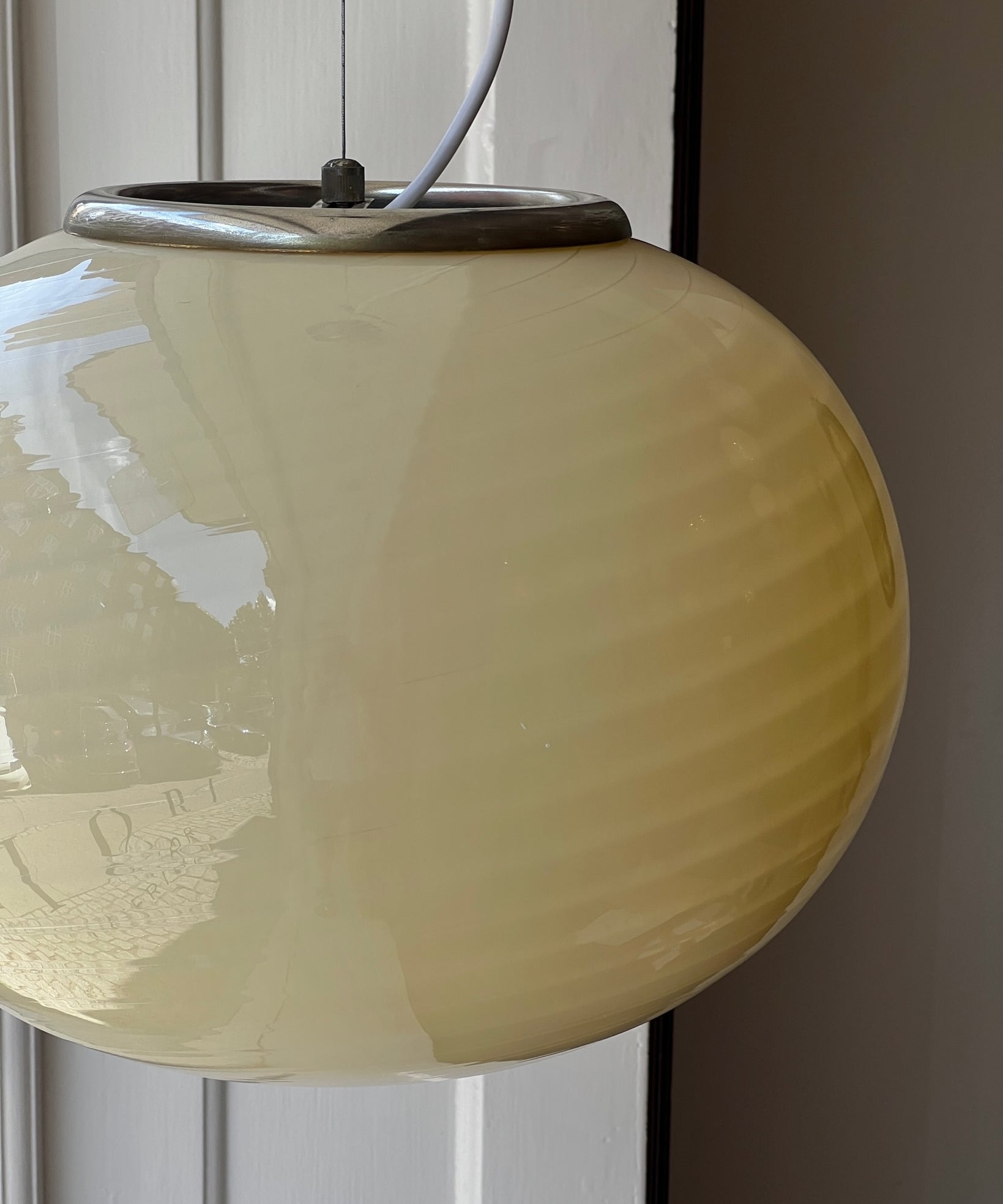 Vintage oval yellow swirl Murano ceiling lamp (D40)