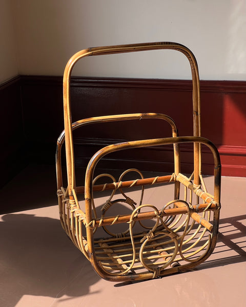 Large vintage rattan magazine holder