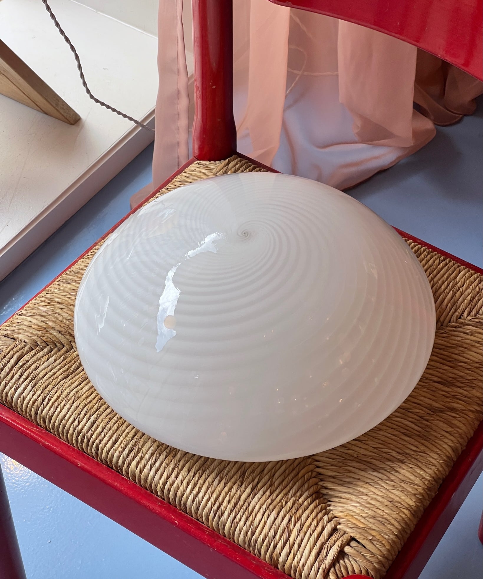 Vintage Murano white swirl ceiling/wall lamp (D36)