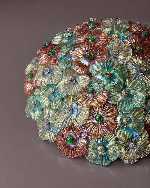 Vintage multi-coloured Murano flower ceiling/wall lamp (D36)