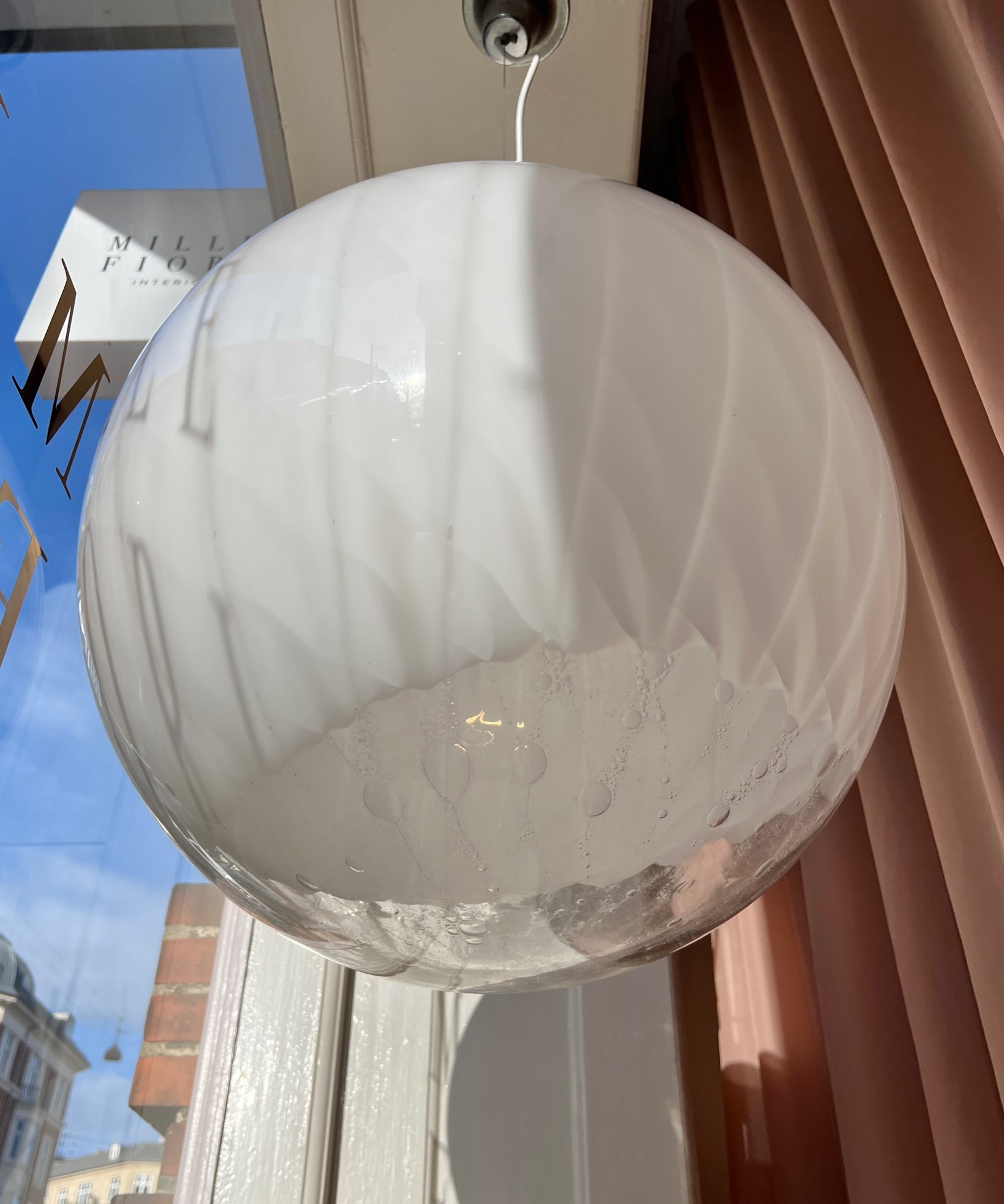 Large vintage white clear Murano ceiling lamp (D50)