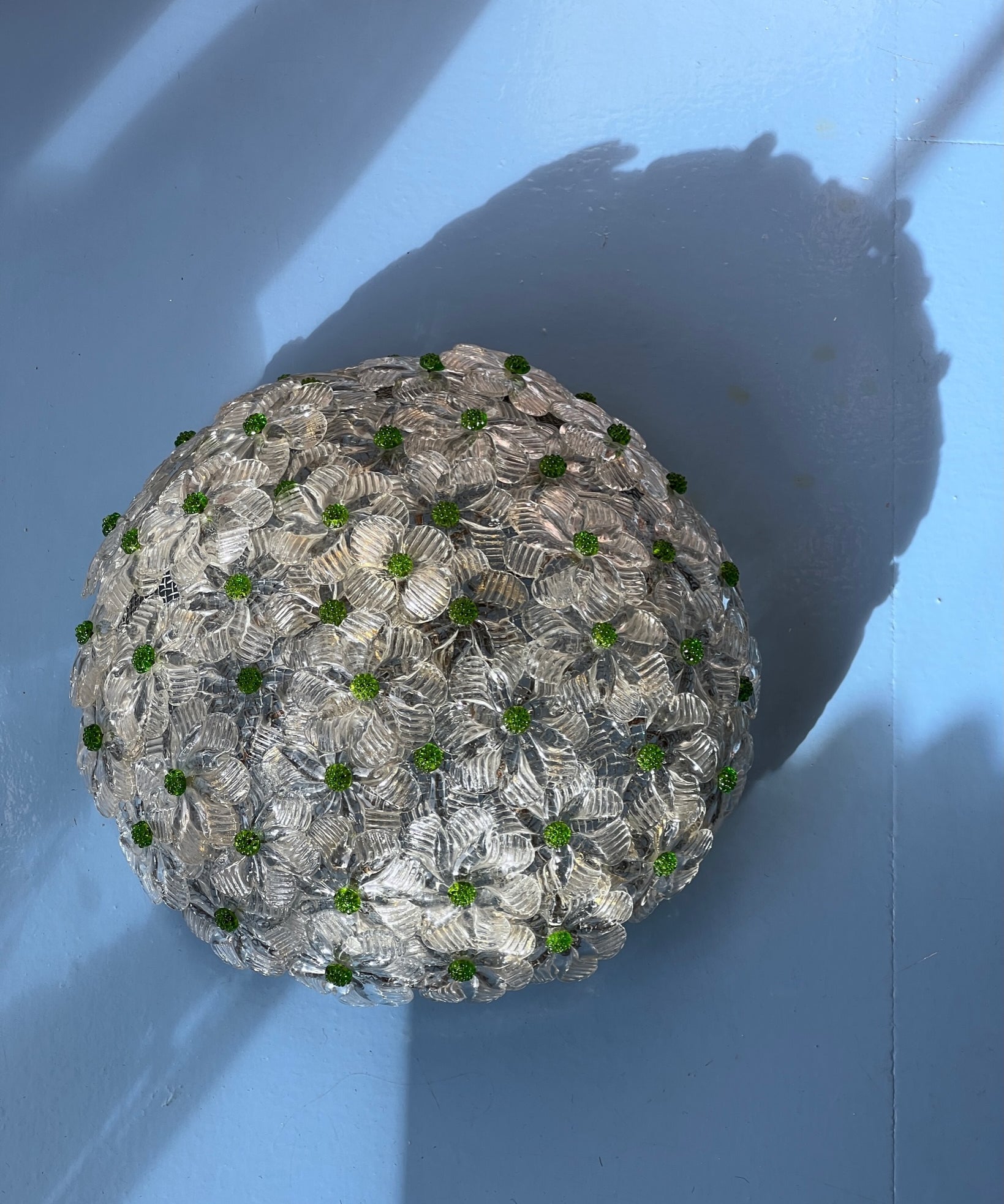 Vintage green/clear/golden Murano flower ceiling/wall lamp (D30)