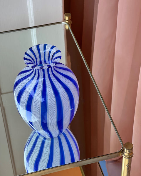 Vintage blue/white Murano latticino vase