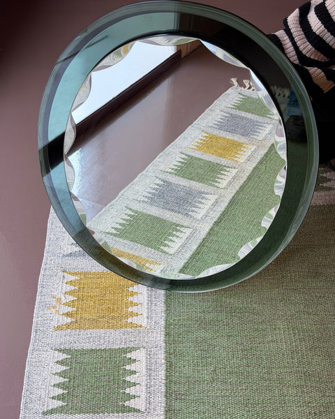 Vintage Italian mirror with faceted green mirror frame