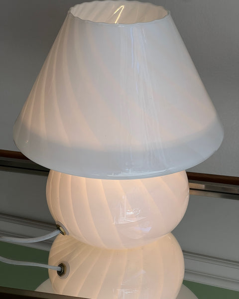 Vintage white swirl Murano mushroom table lamp