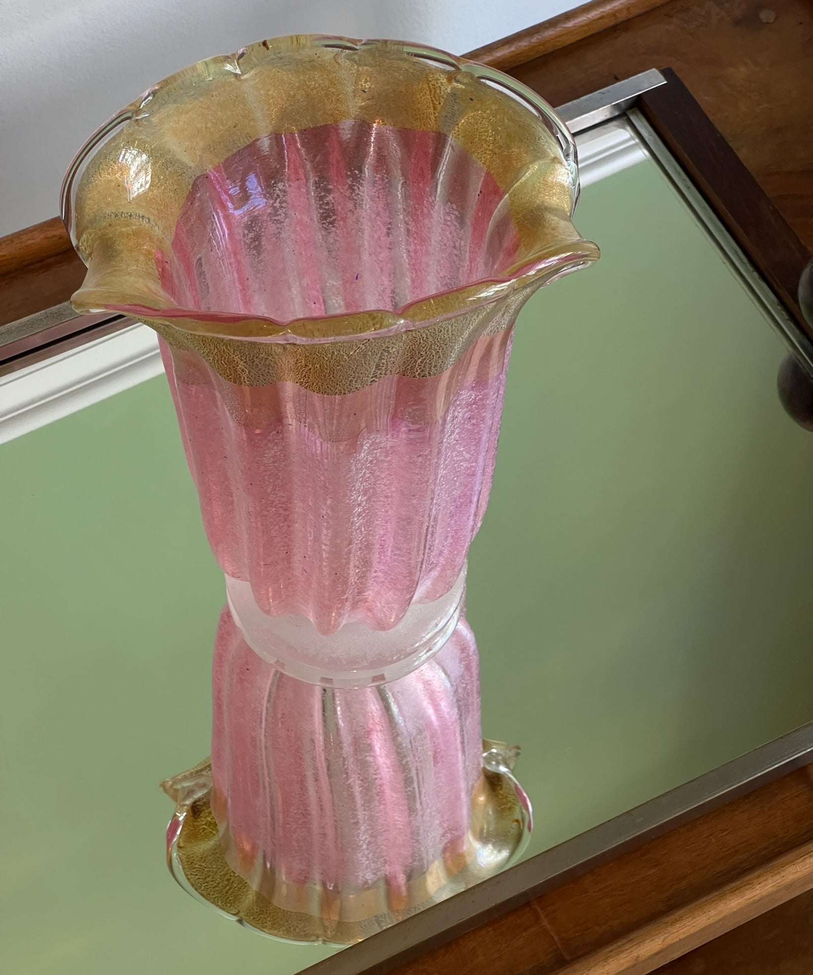 Vintage pink/golden Murano vase