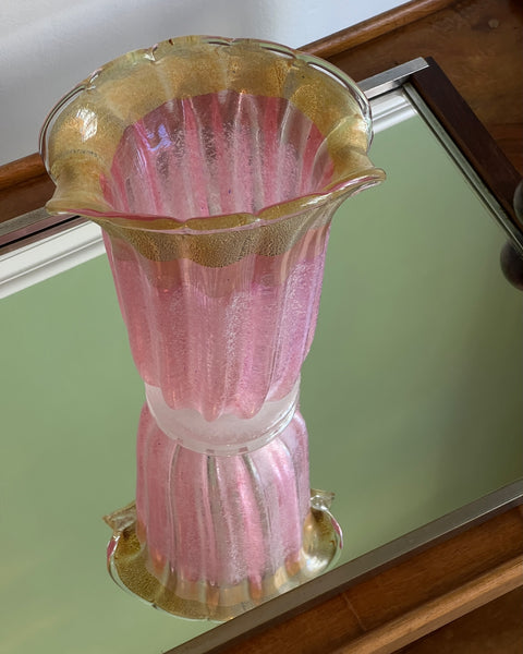 Vintage pink/golden Murano vase