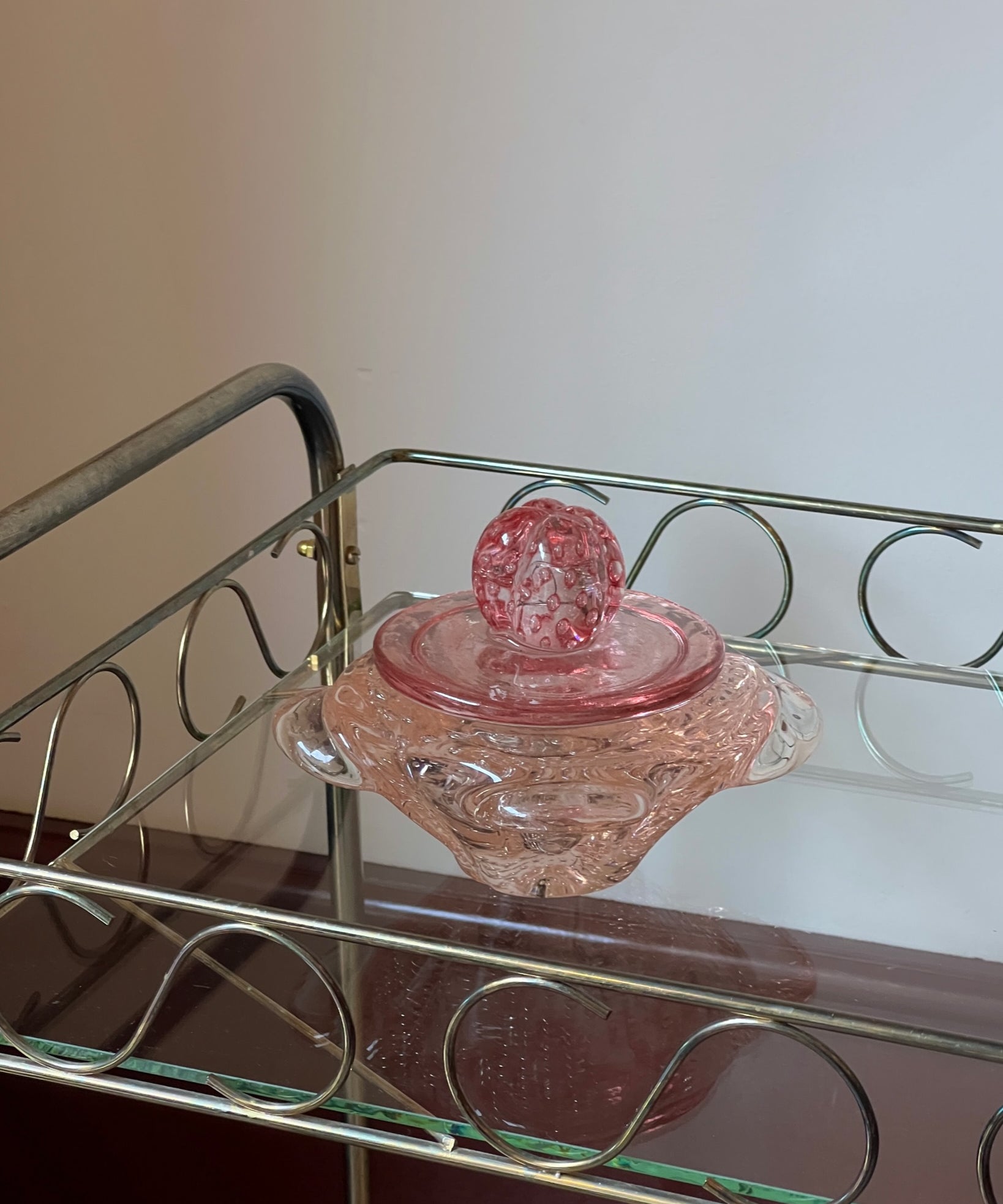 Vintage pink / clear Murano bonbonniere